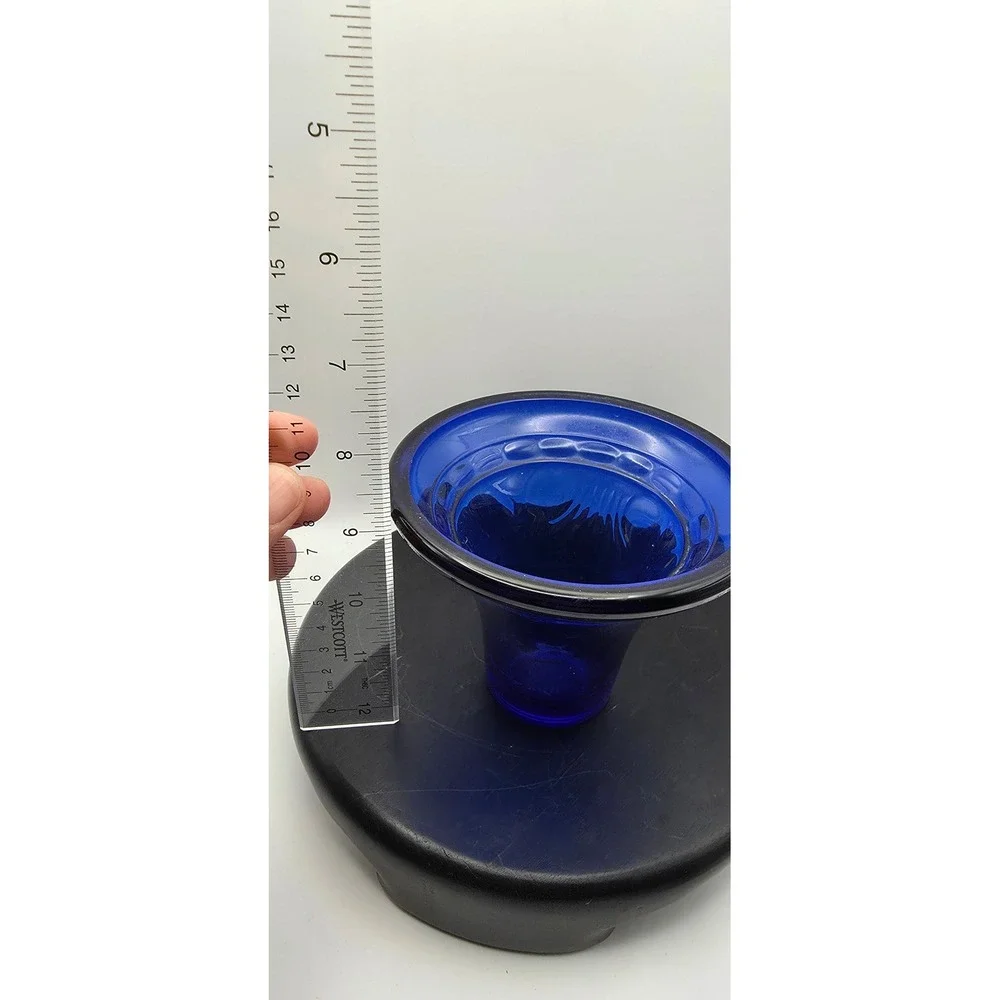 Cobalt Blue Art Glass Flared Vase Hand Blown Trumpet Style Decorative Vessel
